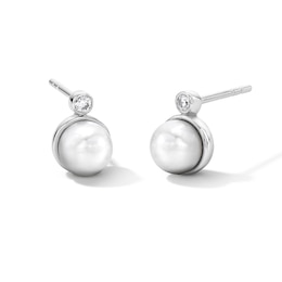 6.0mm Freshwater Cultured Pearl and 1/20 CT. T.W. Lab-Grown Diamond Earrings in Sterling Silver
