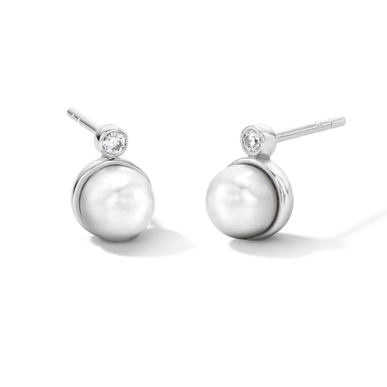 6.0mm Freshwater Cultured Pearl and 1/20 CT. T.w. Lab-Grown Diamond Earrings in Sterling Silver