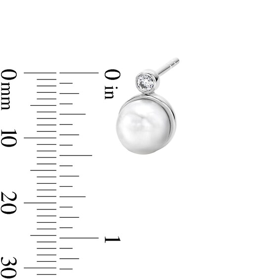 6.0mm Freshwater Cultured Pearl and 1/20 CT. T.w. Lab-Grown Diamond Earrings in Sterling Silver