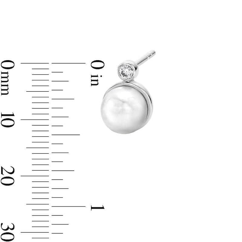 Main Image 3 of 6.0mm Freshwater Cultured Pearl and 1/20 CT. T.W. Lab-Grown Diamond Earrings in Sterling Silver