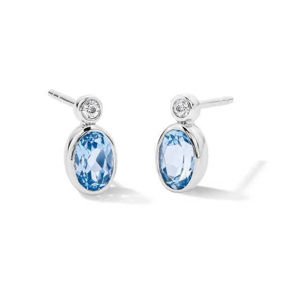 Oval Blue Lab-Created Spinel and Lab-Grown Diamond Stud Earrings in Sterling Silver