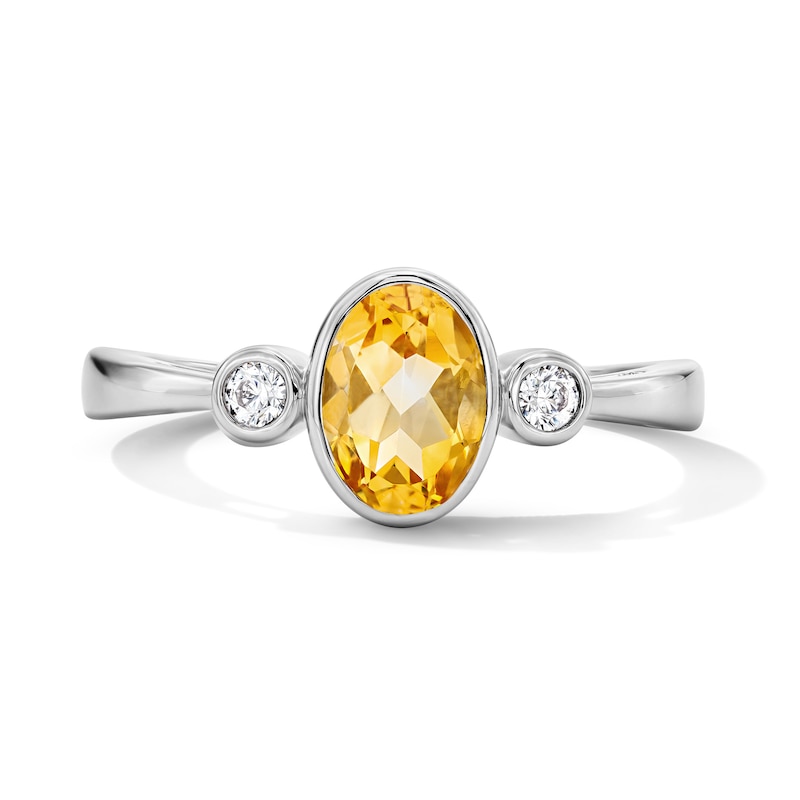 Oval Citrine and 1/15 CT. T.W. Lab-Grown Diamond Ring in Sterling Silver
