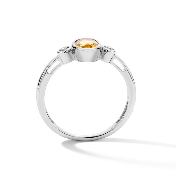 Oval Citrine and 1/15 CT. T.w. Lab-Grown Diamond Ring in Sterling Silver