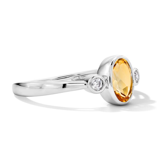 Oval Citrine and 1/15 CT. T.w. Lab-Grown Diamond Ring in Sterling Silver