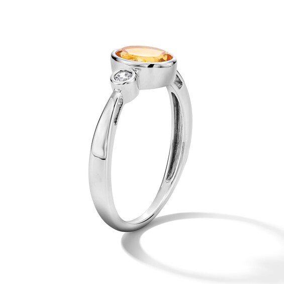 Oval Citrine and 1/15 CT. T.w. Lab-Grown Diamond Ring in Sterling Silver