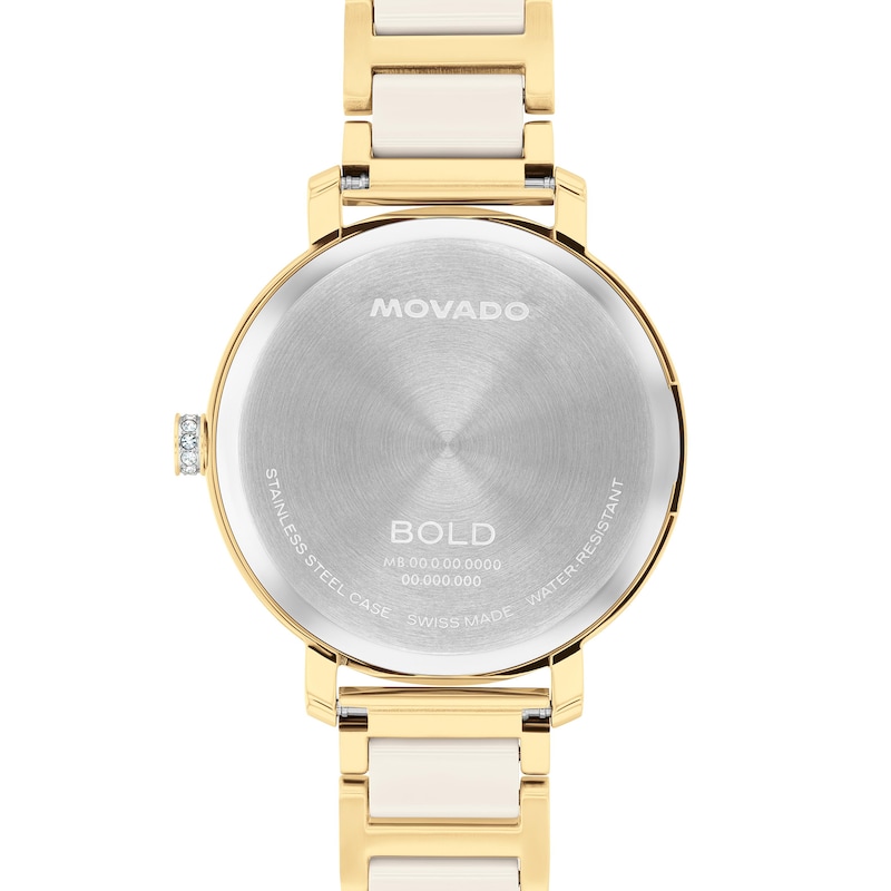 Main Image 3 of Ladies' Movado Bold® Evolution 2.0 Gold-Tone IP & Taupe Ceramic Analog Watch with Taupe Dial and Crystal Bezel (Model: 3601301)