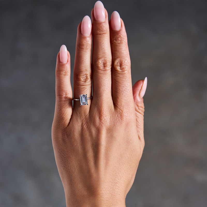 Main Image 2 of 2-3/4 CT. T.W. Emerald-Cut Certified Lab-Grown Diamond Hidden Frame Engagement Ring in 14K White Gold (F/VS2)