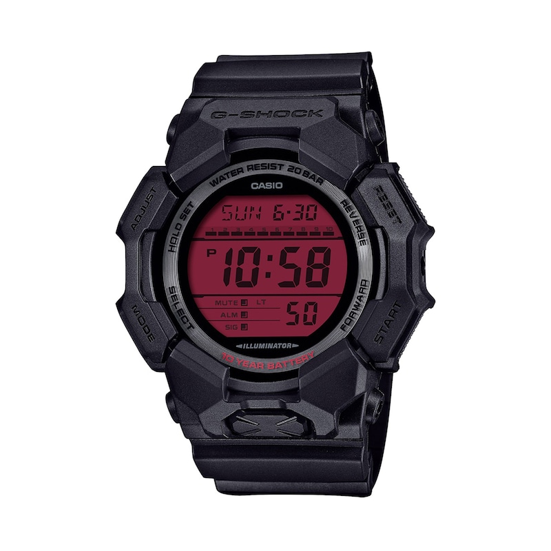 Main Image 1 of Men’s Casio G-Shock Black Resin Digital Watch with Red Dial (Model: GD010BBR-1)
