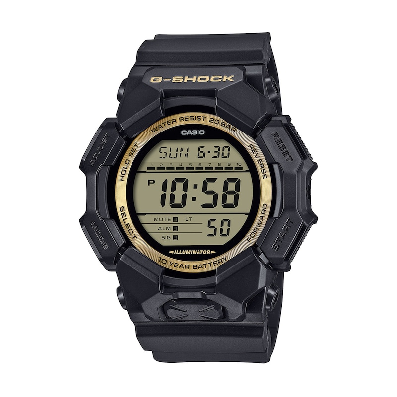 Main Image 1 of Men’s Casio G-Shock Black Resin Digital Watch with Gold-Tone Dial (Model: GD010GB-1A9)