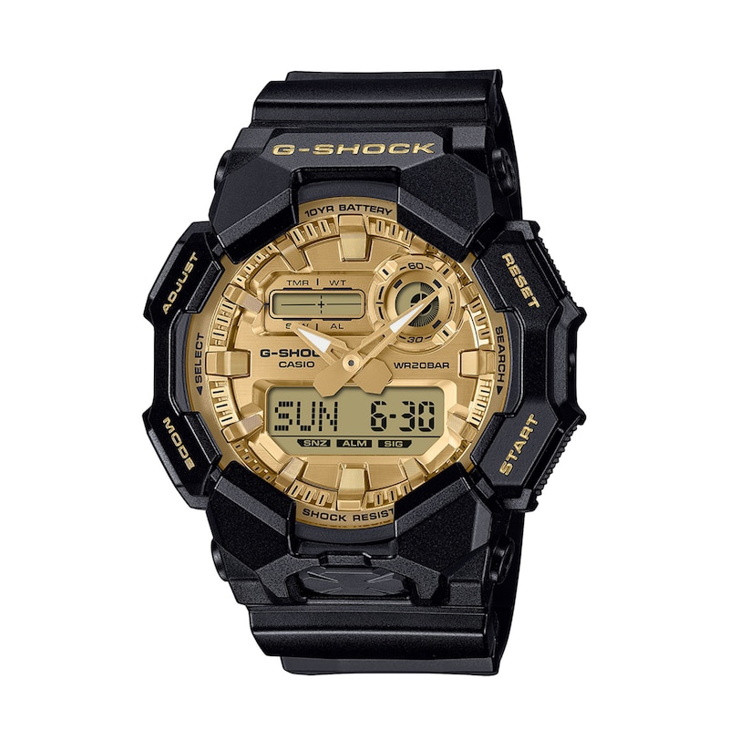 Main Image 1 of Men’s Casio G-Shock Black Resin Hybrid Watch with Gold-Tone Dial (Model: GA010GGB-1A9)