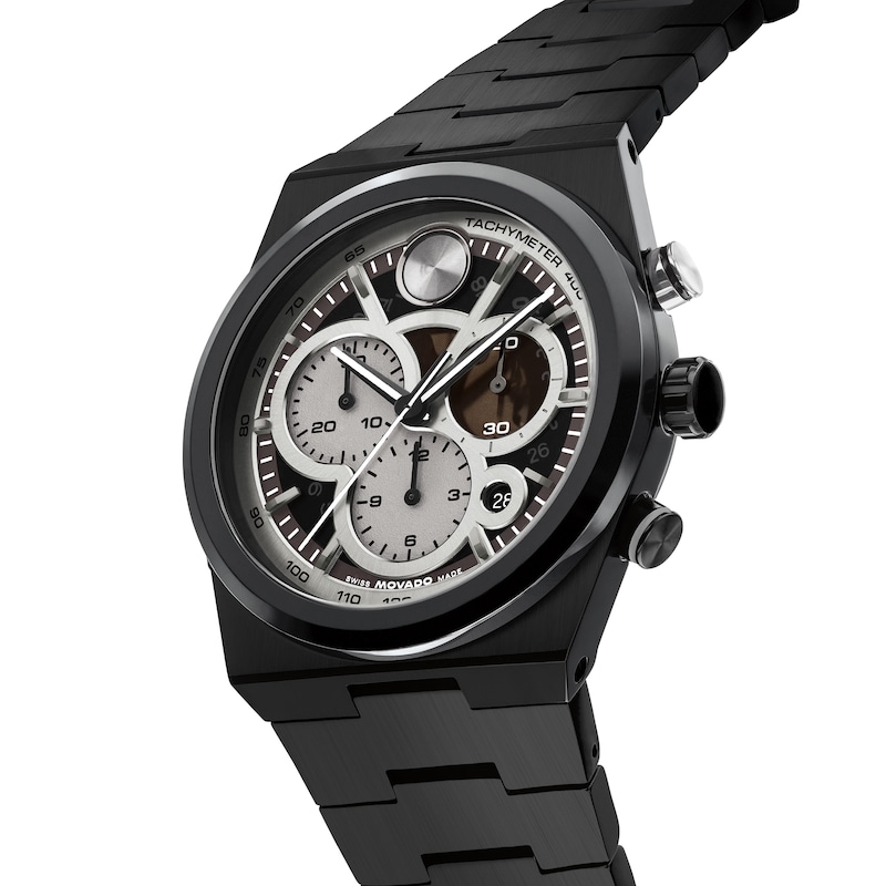Main Image 2 of Men's Movado Bold® Quest Chronograph Watch with Gray Dial and Black IP Bracelet (Model: 3601184)