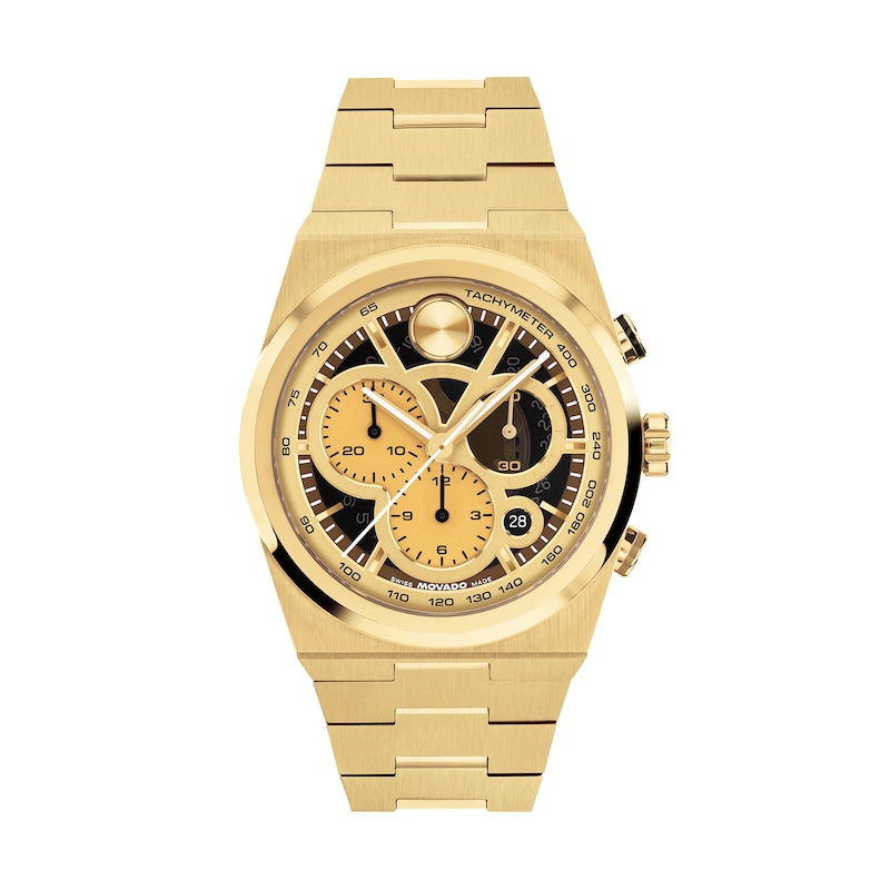 Main Image 1 of Men's Movado Bold® Quest Chronograph Watch with Gold-Tone Dial and Gold-Tone IP Bracelet (Model: 3601185)
