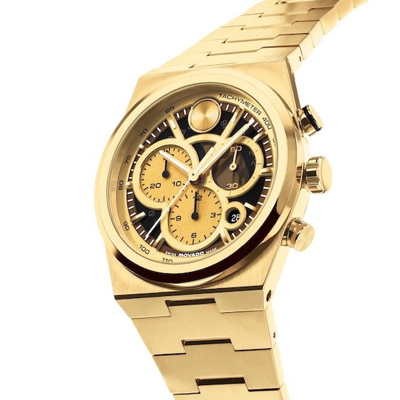 Men's Movado Bold® Quest Chronograph Watch with Gold-Tone Dial and Gold-Tone IP Bracelet (Model: 3601185)