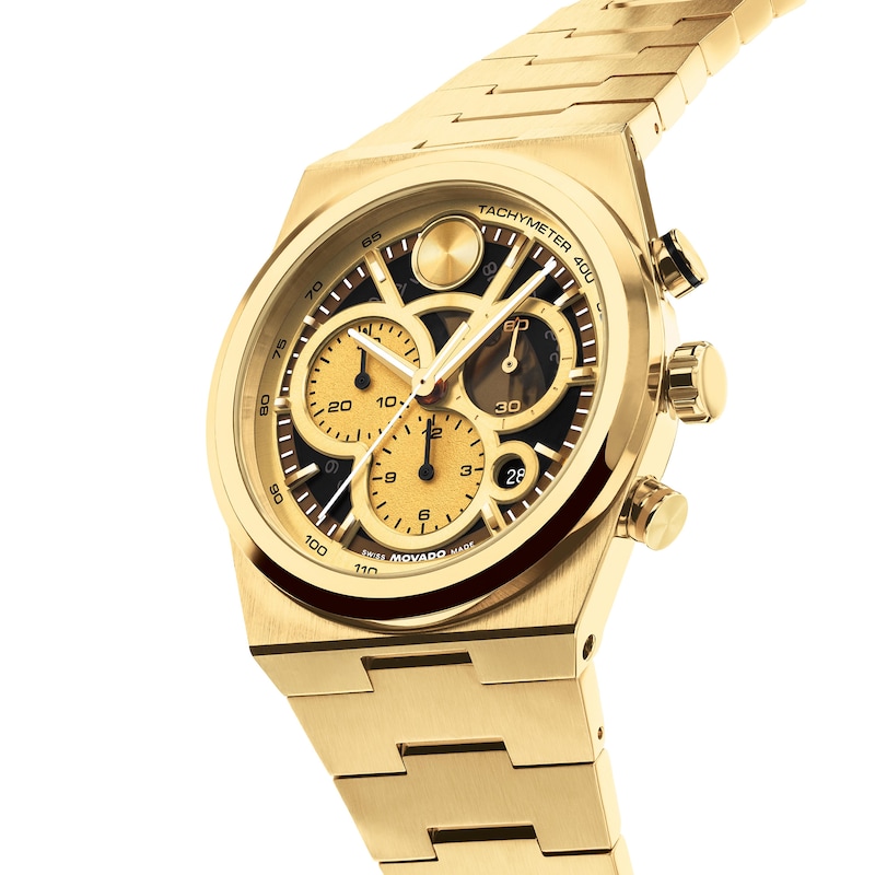 Main Image 2 of Men's Movado Bold® Quest Chronograph Watch with Gold-Tone Dial and Gold-Tone IP Bracelet (Model: 3601185)