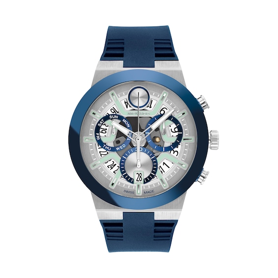 Movado Bold® Fusion Chronograph Watch with Silver-Tone Dial and Blue Silicone Strap (Model: 3601240)