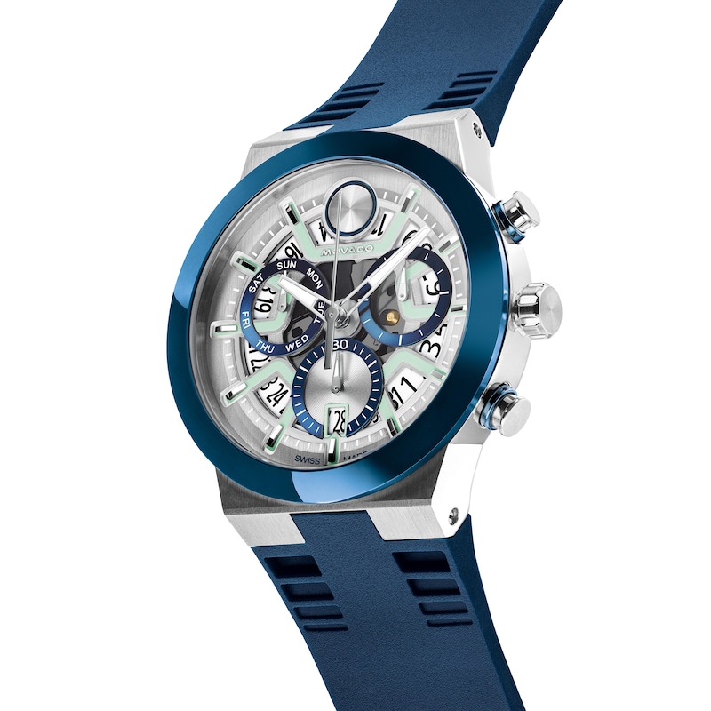 Main Image 2 of Movado Bold® Fusion Chronograph Watch with Silver-Tone Dial and Blue Silicone Strap (Model: 3601240)