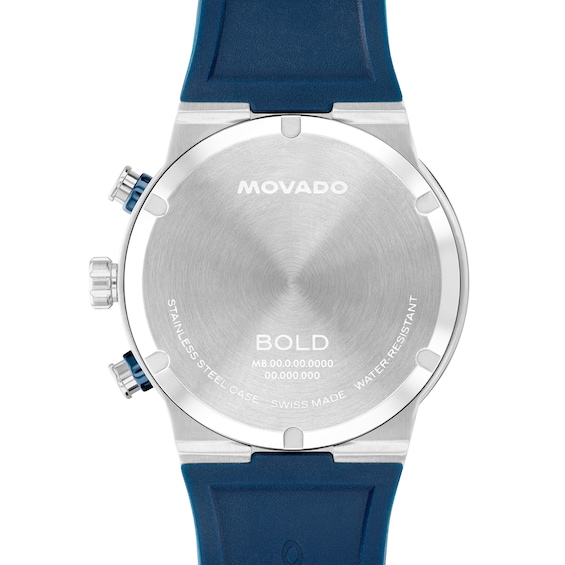 Movado Bold® Fusion Chronograph Watch with Silver-Tone Dial and Blue Silicone Strap (Model: 3601240)