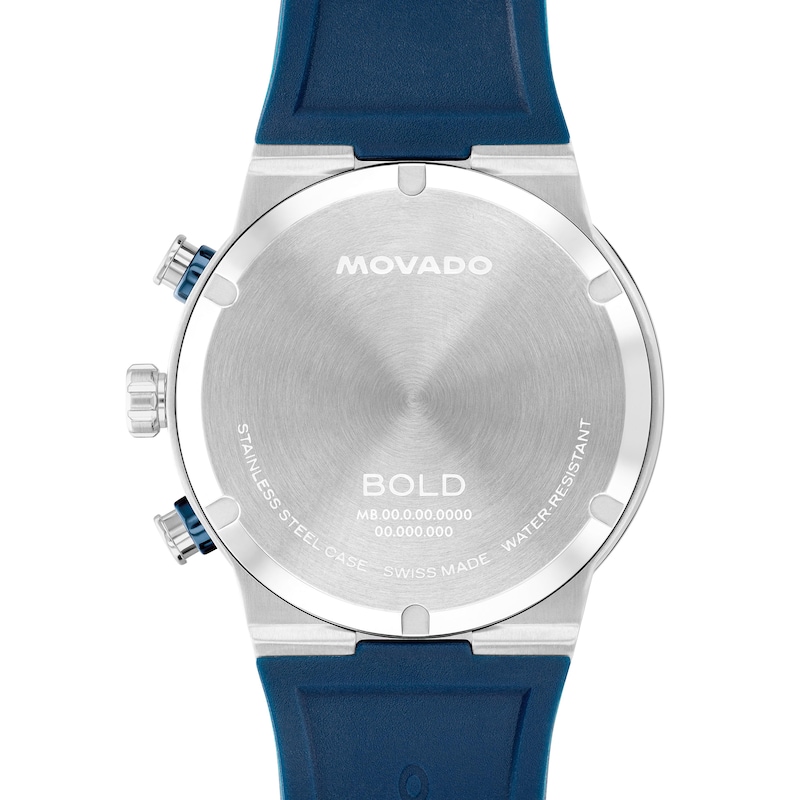Main Image 3 of Movado Bold® Fusion Chronograph Watch with Silver-Tone Dial and Blue Silicone Strap (Model: 3601240)