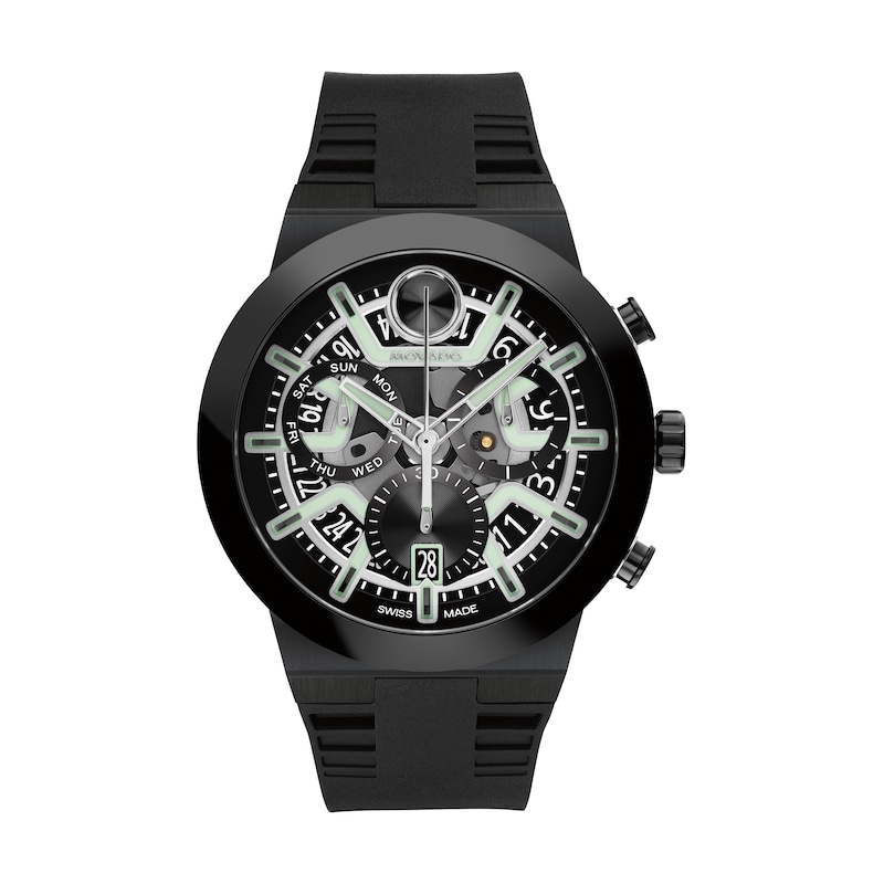 Main Image 1 of Men's Movado Bold® Fusion Chronograph Watch with Black Dial and Black Silicone Strap (Model: 3601284)