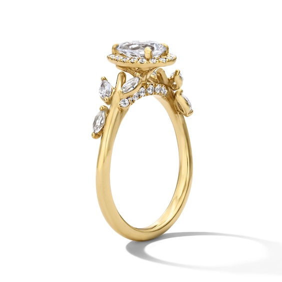 7/8 CT. T.w. Certified Pear-Shaped Lab-Grown Diamond Frame Vine Shank Engagement Ring in 14K Gold (F/Vs2)