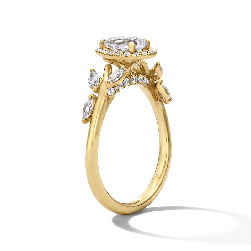 Main Image 4 of 7/8 CT. T.W. Certified Pear-Shaped Lab-Grown Diamond Frame Vine Shank Engagement Ring in 14K Gold (F/VS2)