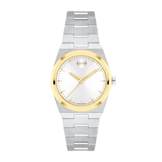 Ladies' Movado Bold® Quest Mini Gold-Tone IP and Stainless Steel Analog Watch with White Dial (Model: 3601291)