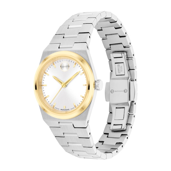 Ladies' Movado Bold® Quest Mini Gold-Tone IP and Stainless Steel Analog Watch with White Dial (Model: 3601291)