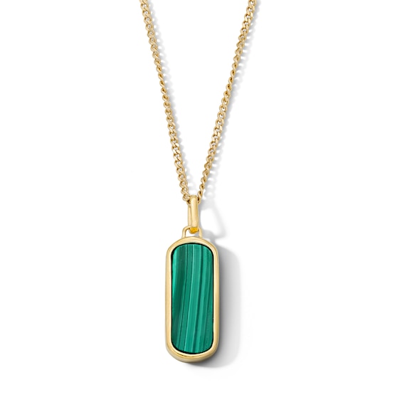 Cushion-Shaped Malachite and Lab-Grown Diamond Accent Necklace in Sterling Silver with 14K Gold Plate - 22″