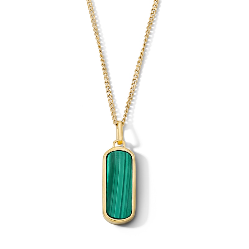 Main Image 1 of Cushion-Shaped Malachite and Lab-Grown Diamond Accent Necklace in Sterling Silver with 14K Gold Plate - 22″