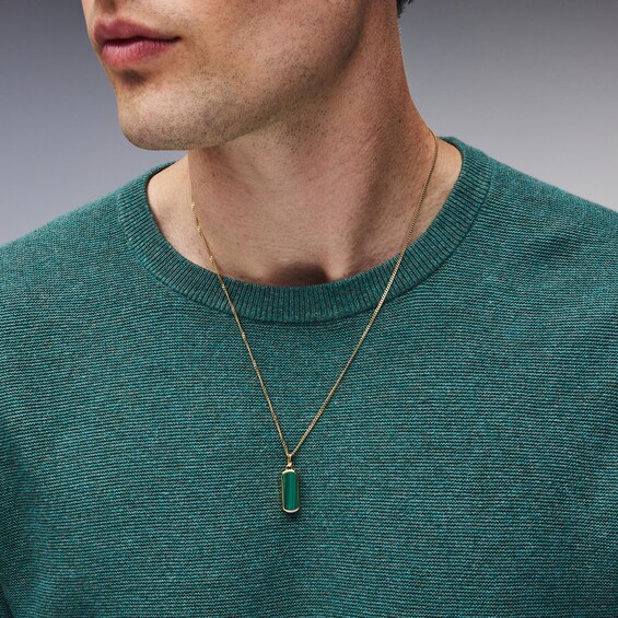 Cushion-Shaped Malachite and Lab-Grown Diamond Accent Necklace in Sterling Silver with 14K Gold Plate - 22″