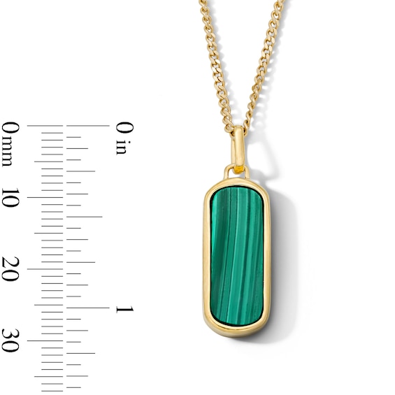 Cushion-Shaped Malachite and Lab-Grown Diamond Accent Necklace in Sterling Silver with 14K Gold Plate - 22″
