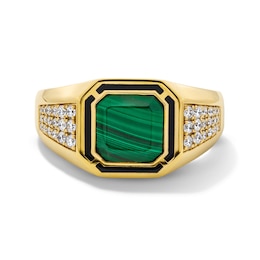 Octagon-Shaped Malachite and 1/3 CT. T.W. Lab-Grown Diamond Ring in Sterling Silver with 14K Gold Plate (F/VS2)