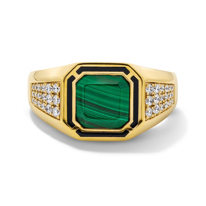 Main Image 1 of Octagon-Shaped Malachite and 1/3 CT. T.W. Lab-Grown Diamond Ring in Sterling Silver with 14K Gold Plate (F/VS2)