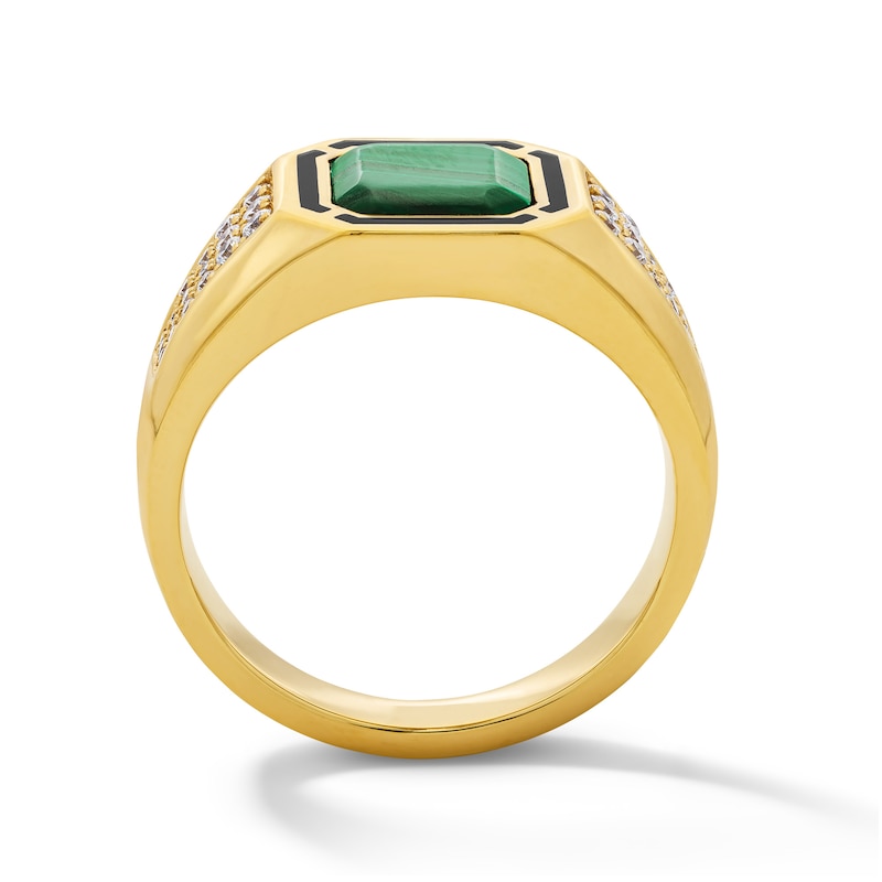 Main Image 3 of Octagon-Shaped Malachite and 1/3 CT. T.W. Lab-Grown Diamond Ring in Sterling Silver with 14K Gold Plate (F/VS2)