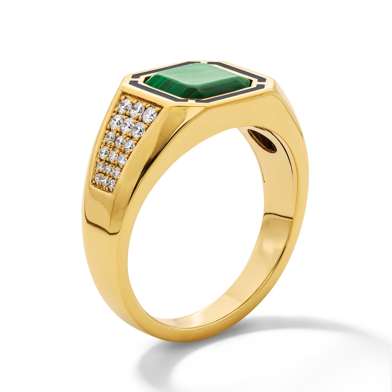 Main Image 4 of Octagon-Shaped Malachite and 1/3 CT. T.W. Lab-Grown Diamond Ring in Sterling Silver with 14K Gold Plate (F/VS2)