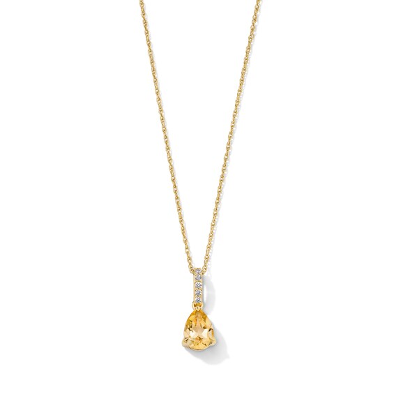 Pear-Shaped Citrine and Lab-Grown Diamond-Accent Pendant in 10K Gold