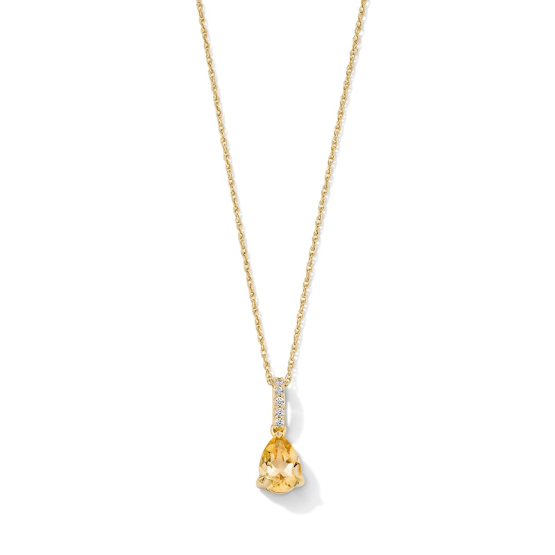 Main Image 1 of Pear-Shaped Citrine and Lab-Grown Diamond-Accent Pendant in 10K Gold
