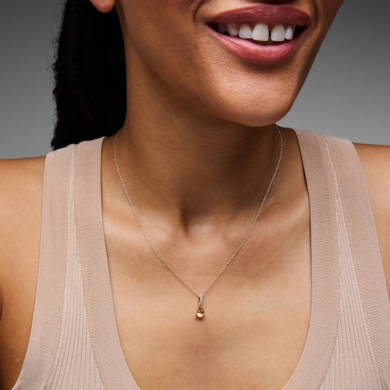 Pear-Shaped Citrine and Lab-Grown Diamond-Accent Pendant in 10K Gold