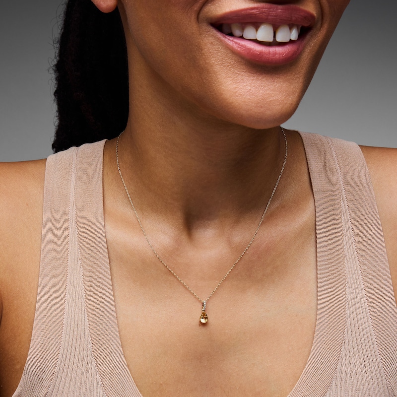 Main Image 2 of Pear-Shaped Citrine and Lab-Grown Diamond-Accent Pendant in 10K Gold
