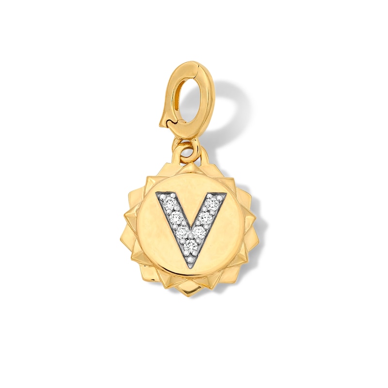 Main Image 1 of 1/20 CT. T.W. Pavé Lab-Grown Diamond Initial “V” Star Frame Necklace Charm in 10K Gold (F/VS2)