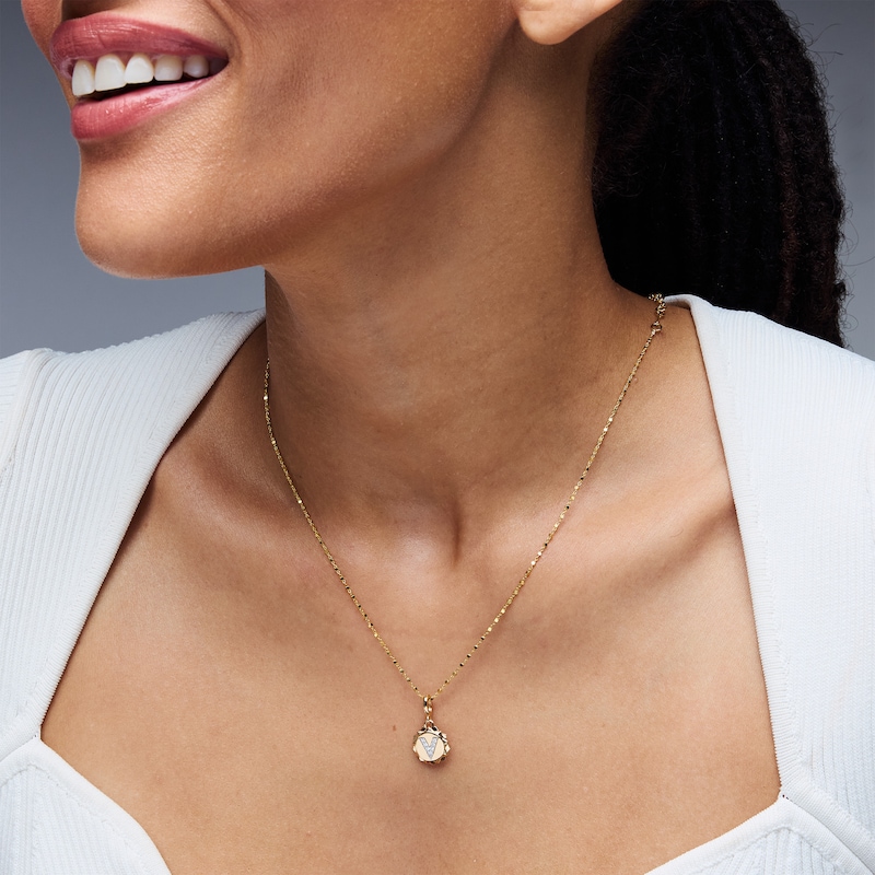 Main Image 2 of 1/20 CT. T.W. Pavé Lab-Grown Diamond Initial “V” Star Frame Necklace Charm in 10K Gold (F/VS2)