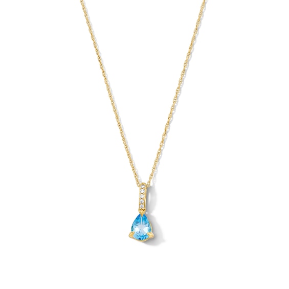 Pear-Shaped Swiss Blue Topaz and Lab-Grown Diamond-Accent Pendant in 10K Gold