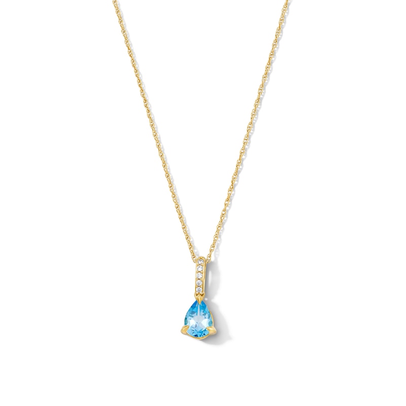 Main Image 1 of Pear-Shaped Swiss Blue Topaz and Lab-Grown Diamond-Accent Pendant in 10K Gold