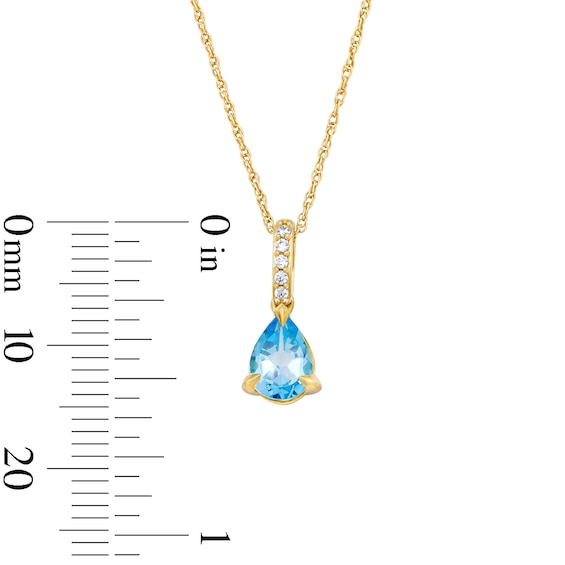 Pear-Shaped Swiss Blue Topaz and Lab-Grown Diamond-Accent Pendant in 10K Gold