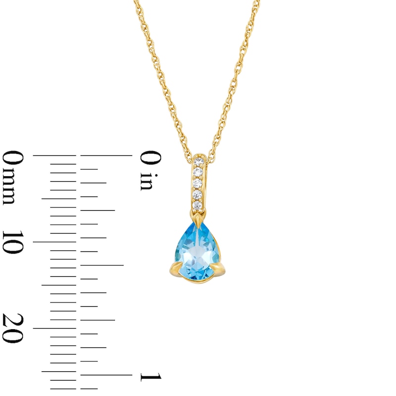 Main Image 3 of Pear-Shaped Swiss Blue Topaz and Lab-Grown Diamond-Accent Pendant in 10K Gold