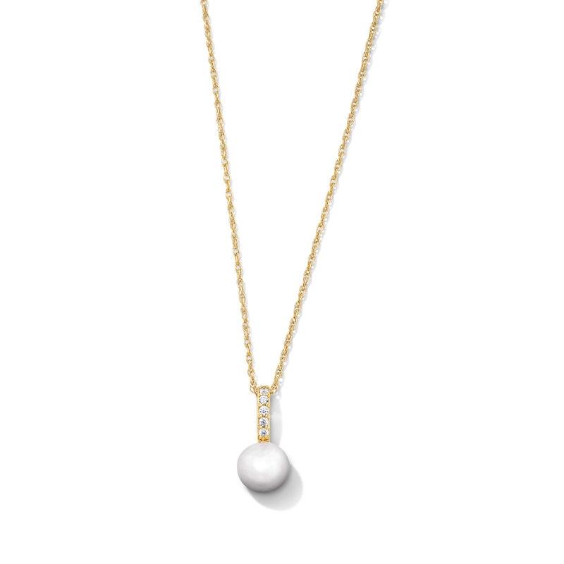 Main Image 1 of 6.0mm Freshwater Cultured Pearl and Lab-Grown Diamond-Accent Pendant in 10K Gold