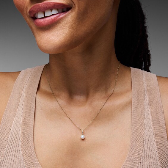 6.0mm Freshwater Cultured Pearl and Lab-Grown Diamond-Accent Pendant in 10K Gold