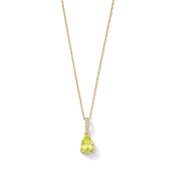 Pear-Shaped Peridot and Lab-Grown Diamond-Accent Pendant in 10K Gold