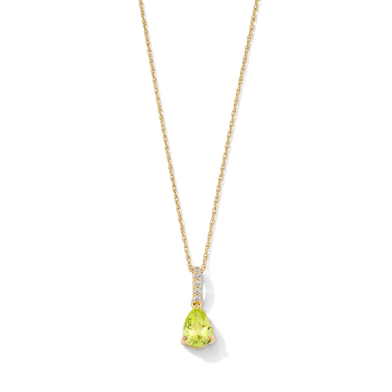 Main Image 1 of Pear-Shaped Peridot and Lab-Grown Diamond-Accent Pendant in 10K Gold