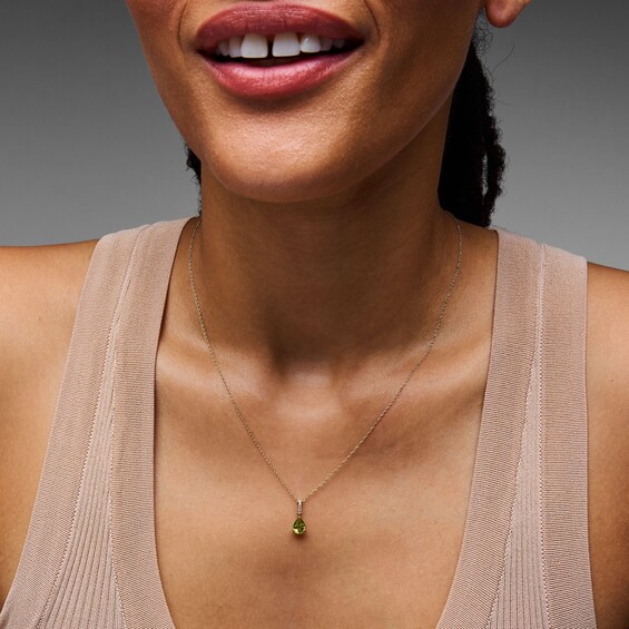 Pear-Shaped Peridot and Lab-Grown Diamond-Accent Pendant in 10K Gold